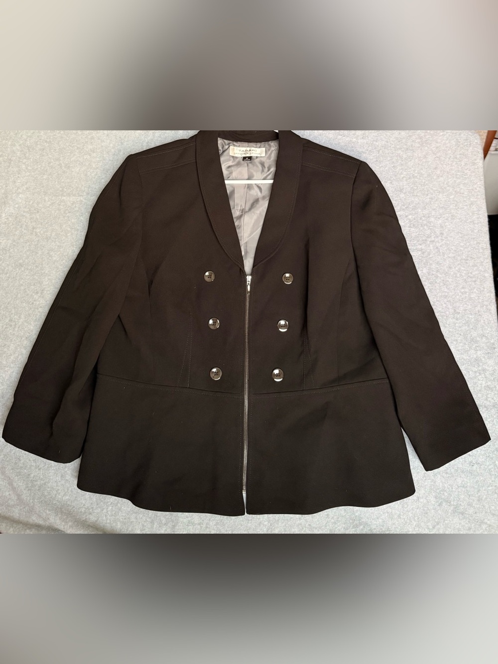 Tahari Arthur S. Levine Women's 18 Black Peplum Blazer NWOT Zip Front